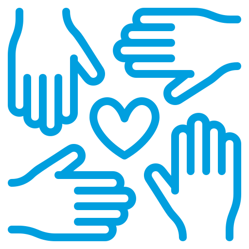 Icon für Charity, vier Hände um ein Herz, C: Ndiinko, flaticon